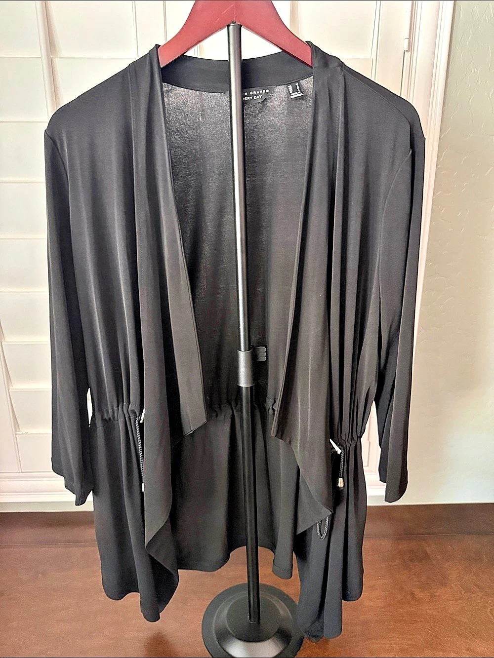 Susan Graver Every Day Liquid Knit Anorak Cardigan Black Medium